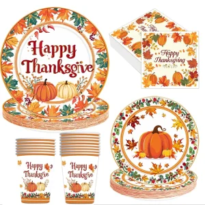 Pumpkin Maple Leaf Theme Party Decoration Products Thanksgiving Party Paper Towel Cup Decoration Set