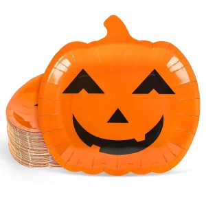 Pumpkin Shaped Disposable Paper Plate Dinner Party Tableware for Halloween Spooky Themed Party Supplies