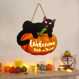 Pumpkin Shaped Wooden Halloween Hanging Decoration