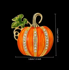 Pumpkin with Leaf Style Eye Catching Ornament Sparkling Rhinestone Inlaid Retro Pumpkin Brooch Creative Halloween Brooch Pin