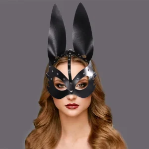 Punk Leather Rabbit Mask for Dance Parties Halloween & Carnival Animal Costume Props Semi handmade One Size
