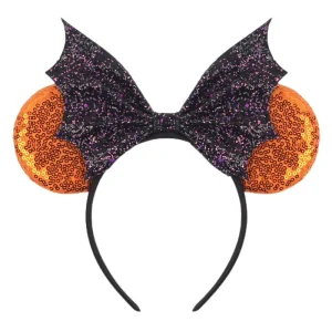 Punk Style Bat Ears Headband Gothic Black Leather Mouse Headband with Spikes for Halloween Party Favors Accessories