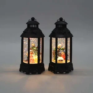 Pure Black Hexagonal Christmas Water Lantern Swirling Glitter LED Snow Globe Home Decor Gift Snow Ball