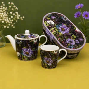 Purple Anemone Style Ceramic Teapot and Cup Set Flower Ceramic Cup for Home and Office Use Christmas Gifts