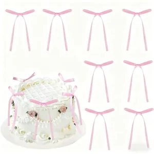 Purple Bow Cake Ribbon Happy Birthday Party Decorations Kids Favors Hairband Desserts Cake Decor Wedding Baby Shower Supplies