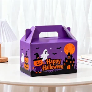 Purple Halloween themed Reusable Glossy Matt Lamination Corrugated Eco Friendly Heavy Duty Gift Packaging Box Festive Holiday