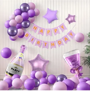Purple Happy Birthday Party Decorations Bunting Banner Balloons for Wedding and Birthday Party Decor Supplies