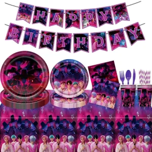 Purple Hunter Men’s Disposable Tableware Set Party Birthday Children’s Day Paper Cups Plates Towels Decorative