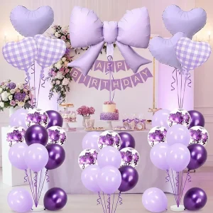 Purple Ribbon Balloon Foil Balloon with purple Latex Balloon Birthday Party Decor for Girls