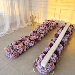 Purple Silk Artificial Flower Ball Row for Table, Stage, Arch, Wedding, and Ceiling Decorations