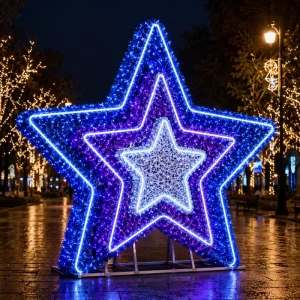 Purple and Blue LED Layered Star for Proposal Wedding Night Party Photo Backdrop 3D Star Motif Light