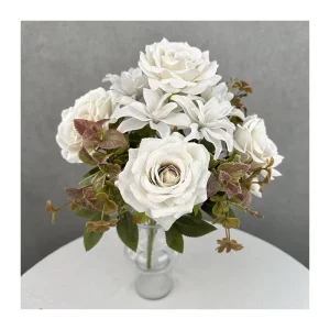 QYYM 807 New Design High Quality Luxury Artificial Rose White Green for Wedding and Christmas Home Decor