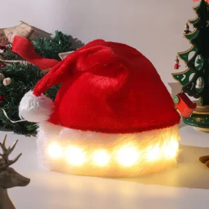 Qiaochi Cross Border New Christmas Decorations Plush Glowing LED Santa Hat European American Style Universal Model Christmas