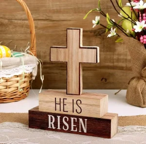 Quality Assurance Eco Friendly Wooden Table Signs Christian Religious Block Sign Easter Decorations Rustic Tiered Tray Decor