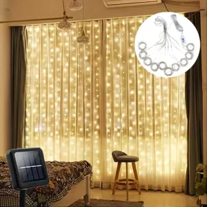 RGB Colorful LED Curtain Lights Connectable Solar Powered Lights for Birthday Navidad Festival Romantic Ambiance