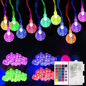 RGB Crystal Globe String Lights 5M 50LED Battery Operated Bubble Ball Fairy Light with Remote Control for Christmas Wedding
