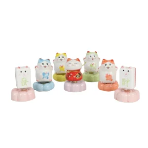 RXFU Series Internet Viral Ceramic Rotatable Cute Maneki neko Lucky Cat Desktop Ornament Mini Home Decor Gift Mahjong Desk Decor