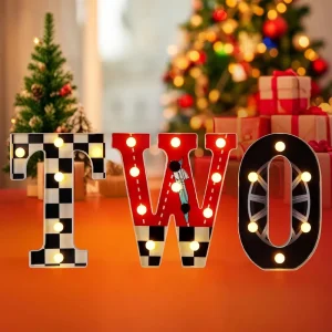 Race Car Style 2nd Birthday Party Plastic Battery Powered LED Glowing Letter Lights Festive Decoration
