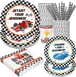 Racing Car Party Supplies Decorations Checked Race Car Theme Birthday Party Tableware Set for Kids Birthday Party Supplies