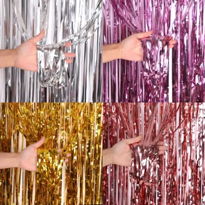 Rain Silk PVC Party Decorative Curtain with Bright Tassel Balloons for Birthday and Wedding Background