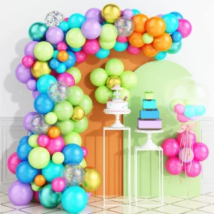 Rainbow Balloons Garland Arch Kit with Confetti Balloon for Carnival Circus Birthday Baby Shower Graduation Party Decorations
