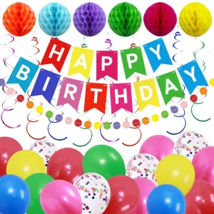 Rainbow Birthday Party Decorations Birthday Banner with Colourful Balloons Birthday Party Supplies