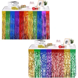 Rainbow Color Rain Silk Curtain Table Skirt Splicing Colorful Table Surround Birthday Party Decoration Wave Table Curtain