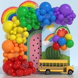 Rainbow Colorful Balloon Chain Arch Set Balloon Wreath Arch Set Watermelon Foil Balloons for Children’s Birthday Parties