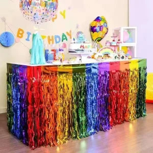 Rainbow Colorful Curly Tassel Foil Fringe Tinsel Curtains Backdrops Table Skirt Graduation Wedding Birthday Parties Decorations