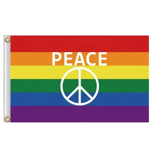 Rainbow Flag with Peace Symbol Gay Pride Banner LGBT Festival Event Sign