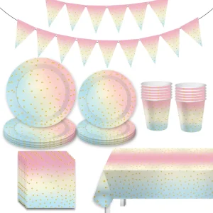 Rainbow Gold Stamping Theme Party Paper Tableware Colorful Party Decoration Paper Plate Cup Napkin