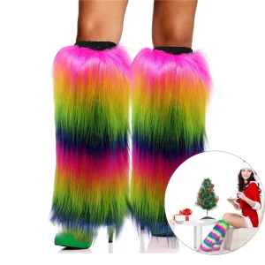 Rainbow Gradient Plush Leg Warmers Women Colorful Fuzzy Boot Socks Festival Party Costume Accessories