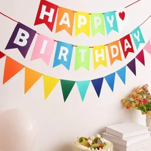 Rainbow Happy Birthday Banner Colorful Felt Bunting Party Sign for Decorations and Supplies for Kids Adults Boys and Girls