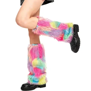 Rainbow Plush Leg Warmers Multicolor Gradient Unique Outfit Sleeve Party Decor Accessory Cross Border Y2K Gradient Fashion