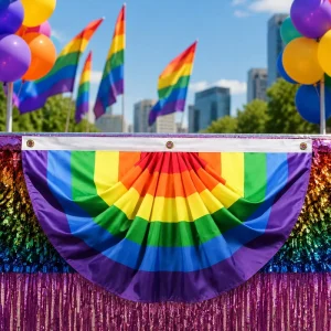 Rainbow Polyester Pleated Fan Flag Pride Bunting Large Half Fan Banner for Outdoor Porch Yard Fence Decor