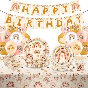 Rainbow Theme Party Supplies Disposable Paper Plates Birthday Party Birthday Decorations Baby Shower Serve 24 Party Set