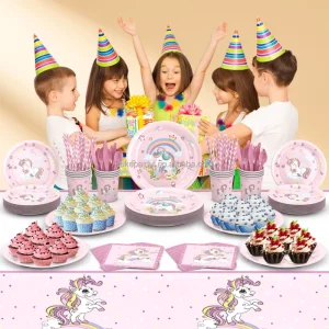 Rainbow Unicorn Birthday Decoration Plate Cup Napkin and Tableware Set for Girls and Children’s Party Decoration