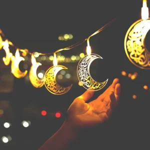 Ramadan Crescent & Calligraphy Star Shaped LED String Lights Muslim Festival Ambiance Decor Lights