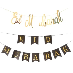 Ramadan Decoration EID MUBARAK Paper Banner for Home Garland Muslim Festival Ramadan Gold Black EID Banner Decoration