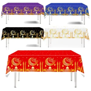Ramadan & Eid Mubarak Disposable Plastic Table Cover Islamic Muslim Moon Star Tablecloth for Party Tableware & Decorations