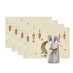 Ramadan Festival Atmosphere Decoration Western Printed Linen Placemat 45x30cm Square Kitchen Tableware Heat Resistant Mat