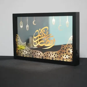 Ramadan Hanging Moon Shaped LED Wall Painting Light PVC Islamic Religious Mural for Festival Activities and Gifts