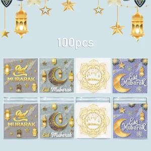 Ramadan Kareem Gift Bags Decorative Plastic Bags with Islamic Elements for Eid Party Supplies and Giveaways Packaging