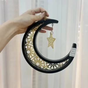 Ramadan Kareem Moon Wooden Craft Durable Home Decor Door Pendant Wall Muslim Islam Festival Eid Mubarak Supplies