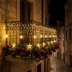 Ramadan Lights Outdoor Indoor 140 LED 13.12ft Star Curtain Fairy Lights 6 Drops Warm White 8 Modes Wedding Party Holiday