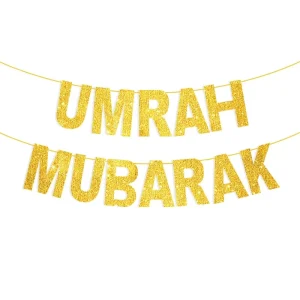 Ramadan Mubarak Eid Banners Muslim Festival Burlap Decorations Umrah Mubarak Paper Garland Bunting Banner