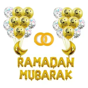 Ramadan Mubarak Party Decoration Letter Banner Balloon Moon Foil Globo Helium Latex Balloon Ramadan Kareem Party Supplies Set