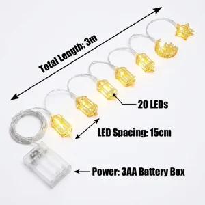 Ramadan Muslim Islamic Star Shaped Plastic Battery Powered LED Warm White IP44 Waterproof Hanging String Light Lanterns Eid