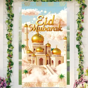 Ramadan Porch Banner Door Decor Supplies OEM Custom Mubarak Party Decor 100% Polyester 5.9×2.95ft