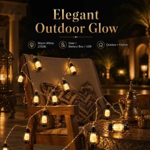 Ramadan Retro LED Light String EID Mubarak Islamic Waterproof Solar Powered Home Decorative Lighting